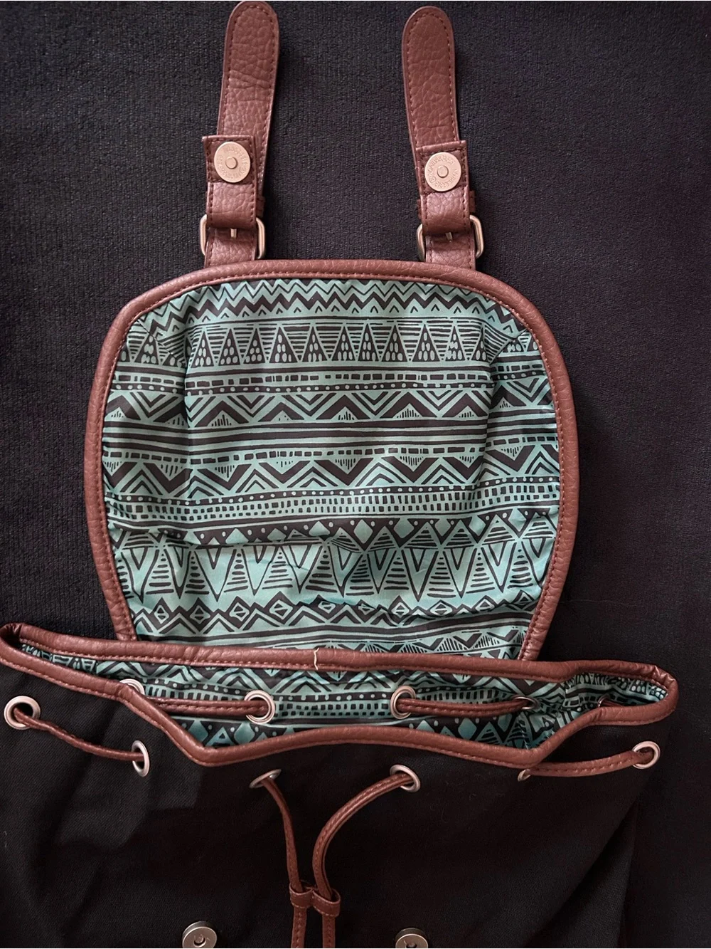 Unisex Empyre Black Canvas Backpack, Brown Faux Leather Buckle Straps, NWT